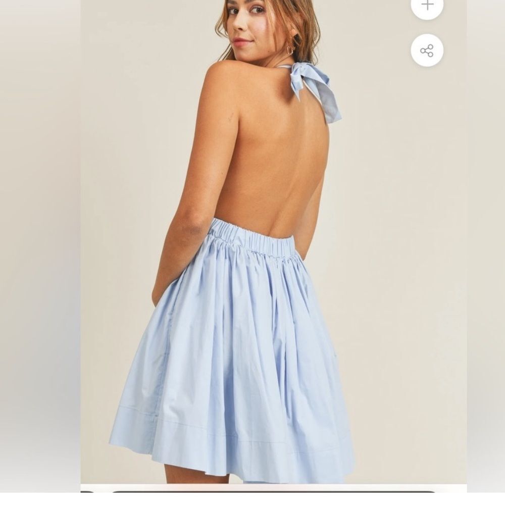 Backless Halter Mini Dress in Light Blue